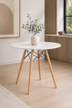 Fusion Living Soho Small White Circular Dining Table with Beech Wood Legs