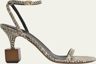 Jacquemus The Bisou Geometric Snake-Embossed Leather Sandals