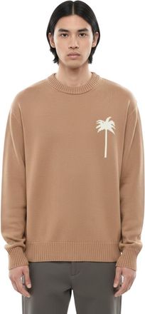 Palm Angels Beige Crew Neck Sweater