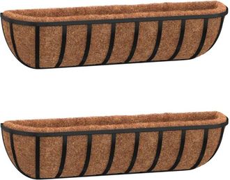 vidaXL Vidaxl - Wall Troughs 2 pcs with Coco Liners Black 91x20x23 cm Steel