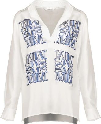 Max Mara Gedrukte Zijden Blouse - Dames - Blouses - Blauw - 2XS - Overhemden