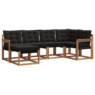 vidaXL Conjunto De Sof&aacute;s De Exterior Con Coj&iacute;n 6 Pcs Natural Y Negro Vidaxl