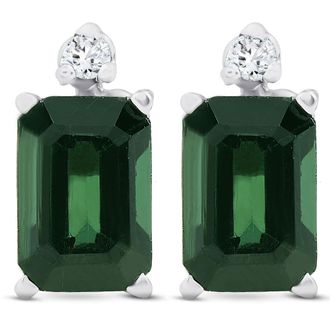 Pompeii3 1 1/3ct Green Tourmaline Diamond Studs 14K White Gold