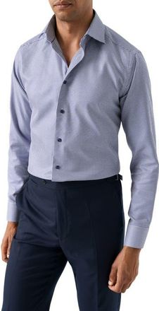 Eton Slim Fit Houndstooth King Twill Dress Shirt in Dark Blue at Nordstrom, Size 14.5