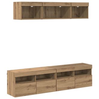 vidaXL Unidades De Tv De Pared Con Led 5 Pcs Roble Artesanal 80 X 30 X 40 Cm Vidaxl