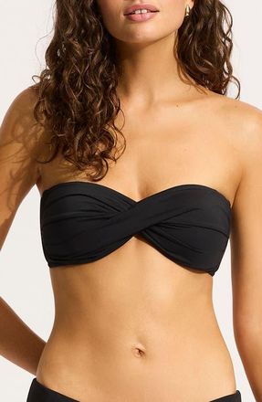 Seafolly Twist Front Bandeau Bikini Top in Black at Nordstrom, Size 12 Us