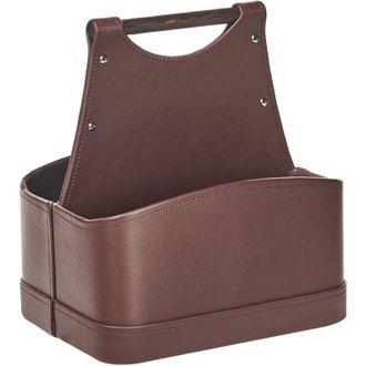 Beliani Beliani - Handmade Storage Basket with Handles Magazine Rack Two Compartments Faux Leather Brown Uruk