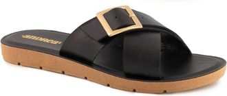 Andrea Womens Synthetic Flat Sandals In Black
