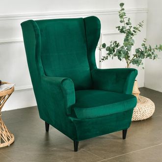 OEM Funda De Terciopelo El&aacute;stica Para Sill&oacute;n Con Respaldo Alto, 2 Piezas, Con Funda De Coj&iacute;n En T, Color Liso, Antideslizante (verde Oscuro)