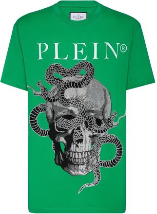Philipp Plein T-shirt Ronde Hals Slang - Heren - T-shirts - Groen - L - Katoen - Tops