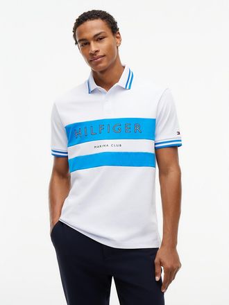 Tommy Hilfiger Mens Regular Fit Marina Club Logo Jersey Polo - White / Blue - XL