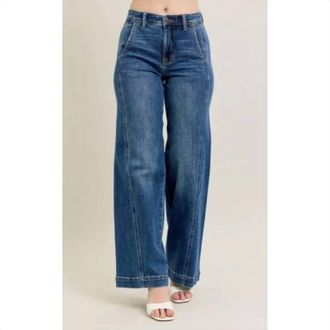 Judy Blue High Waist Trouser Wide Leg Jeans In Medium English Wash