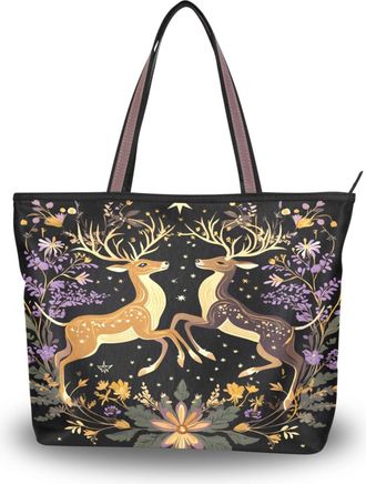 Alaza Large Tote Bag, Women Shoulder Bag Big Capacity Casual Handbags, Jumping Deer Shopping Tote with Pockets Zip,L