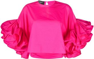 Rochas ruffled cotton top - women - Cotton - 38 - Pink