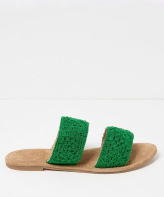 Fat Face FatFace Penelope Green Crochet Sliders