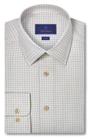 David Donahue Trim Fit Check Cotton & Cashmere Dobby Dress Shirt in Dune at Nordstrom Rack, Size 18.5 - 34/35