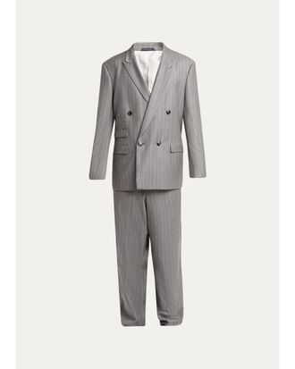 Giorgio Armani Mens Wool Pinstripe Oversized Double-Breasted Suit