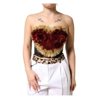 Dolce & Gabbana Sleeveless Tops, female, Multicolor, Size: 2XS Heart Bustier Corset Tinsel Top