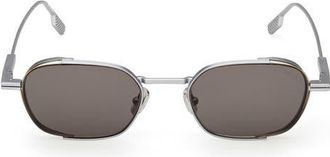 Ermenegildo Zegna 52mm Geometric Sunglasses in Palladium/smoke at Nordstrom