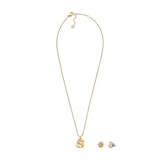 Skagen Womens Skagen LNY Gift Set Gold-Tone Stainless Steel Earrings and Necklace