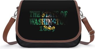 Generic Flag of Washington Womens Leather Crossbody Bags with Adjustable Strap Casual Printed Shoulder Handbag