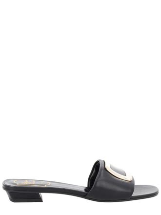Roger Vivier Belle Black Leather Buckle Sandals