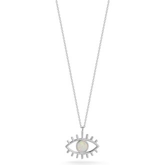 Sphera Milano Synthetic Opal Evil Eye Pendant Necklace in Silver/White at Nordstrom Rack