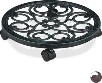 Relaxdays 3 Soportes Para Macetas Con Ruedas, Base Redonda De Interior Y Exterior, &Oslash; 38 Cm, Aluminio, Verde