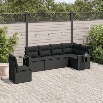 vidaXL Set De Sof&aacute;s De Jard&iacute;n 6 Piezas Y Cojines Rat&aacute;n Sint&eacute;tico Negro Vidaxl