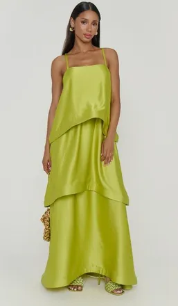 Show me your Mumu Ella Maxi Dress in Chartreuse Luxe Satin at Nordstrom, Size Medium