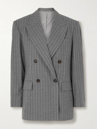 Brunello Cucinelli Blazer In Lana A Righe - Grigio