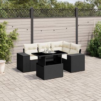 vidaXL Vidaxl - Set De Muebles De Jard&iacute;n 5 Pzas Y Cojines Rat&aacute;n Sint&eacute;tico Negro