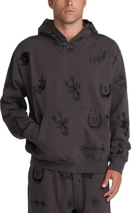 Rvca Dani Miller ANP Embroidered Fleece Hoodie in Pirate Black at Nordstrom, Size Xx-Large