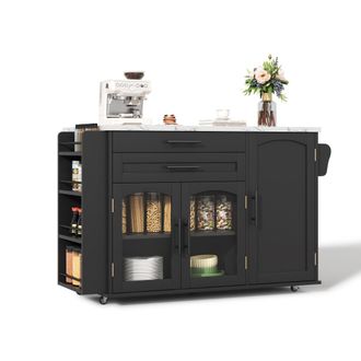 STILVORA Carro De Cocina Con 2 Puertas, 2 Cajones, Encimera Abatible Y Ruedas, En Mdf, Negro, 120 X 45(70) X 90 Cm