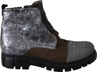 Ebarrito Multicolor Leather Suede Zipper Ankle Boots Womens Shoes (Pre-Owned)