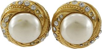 Chanel Vintage Round Cc Clip-On Earrings Metal With Faux ivory Metal Earrings Jewelry (Pre-Owned)