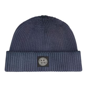 Stone Island Beanies, male, Blue, Size: ONE SIZE Ribbed Knit Hat