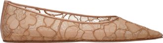 Amina Muaddi Womens Lace Flat Shoes - Tan Textile - Size EU 38