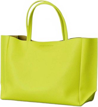Ampersand As Apostrophe Womens Leather Sideways Tote Bag In Neon Yellow