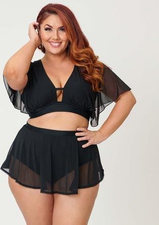 Unique Vintage Plus Size Pin-Up Coronado Swim Skirt in Black Layered at Nordstrom, Size 3X
