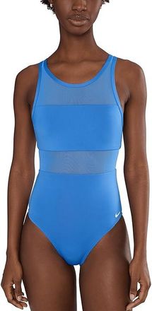 Nike Mesh V - Back One Piece Womens Swimsuits One Piece Blue Crystal : LG, Polyester/Spandex