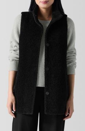 Eileen Fisher High Collar Wool Blend Fleece Vest in Black at Nordstrom Rack, Size X-Large