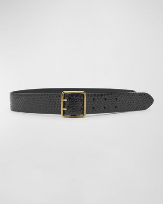 Saint Laurent Python Snakeskin Belt With a Square Buckle