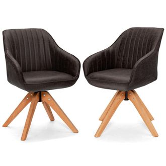 Costway Costway Set of 2 Swivel Accent Chair Ergonomic Armchairs Writing Desk Chairs in Brown