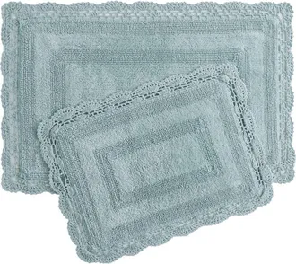 Laura Ashley Reversible Crochet Cotton 2-Piece Bath Mat Set in Aqua at Nordstrom Rack