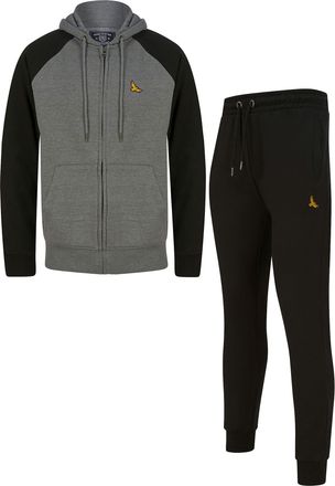 Kensington Eastside Mens Replex 2 Piece Hoody & Joggers Tracksuit Set - Mid Grey Marl / Jet Black - L