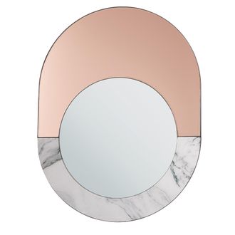 Beliani Espejo De Pared Cristal Dorado Rosa Efecto M&aacute;rmol Ovalado 65 X 50 Cm Decoraci&oacute;n Del Hogar Glamour Moderno Rety