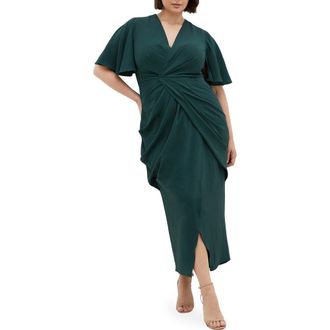 City Chic Braelynn High-Low Maxi Dress in Emerald at Nordstrom, Size Xxxs