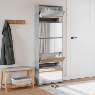 Berkfield Home Shoe Cabinet with Mirror 5-Layer Concrete Grey 63x17x169.5 cm