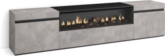 Skraut Home Skraut Home - Mueble Tv, Televisi&oacute;n, Muebles De Sal&oacute;n, Almacenaje, 200x45x35cm, Para Tv Hasta 80, Chimenea El&eacute;ctrica, Estilo Moderno, Gris Cemento